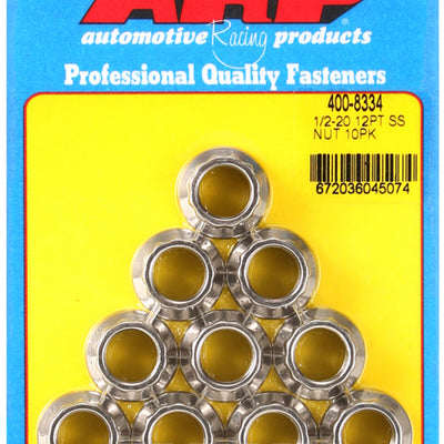 ARP 1/2in x 20 SS 12pt Nut Kit (10/pkg)