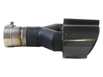 aFe Takeda 2.5in 304 Stainless Steel Clamp-on Exhaust Tip Driver side 2.5in Inlet 4in Dual-Carbon