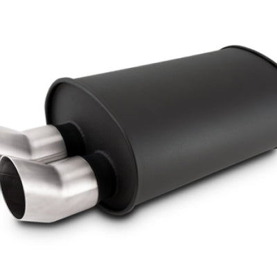 Vibrant Streetpower Flat Blk Muffler 9.5x6.75x15in Body Inlet ID 3in Tip OD 3in w/Dual DTM Tips