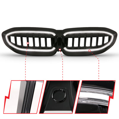ANZO 19-22 BMW 3 Series Black Housing Full LED Front Grille w/ Initiation & Running Light