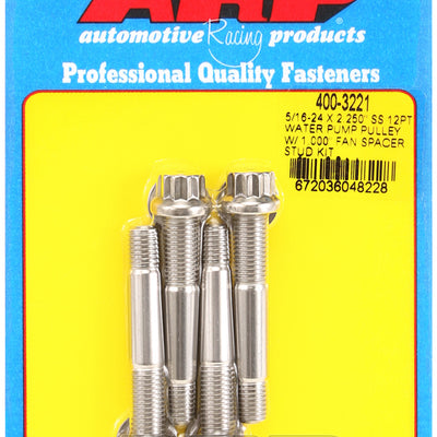 ARP 5/16-24 x 2.250 SS 12pt Water Pump Pulley w/1.000in Fan Spacer Stud Kit