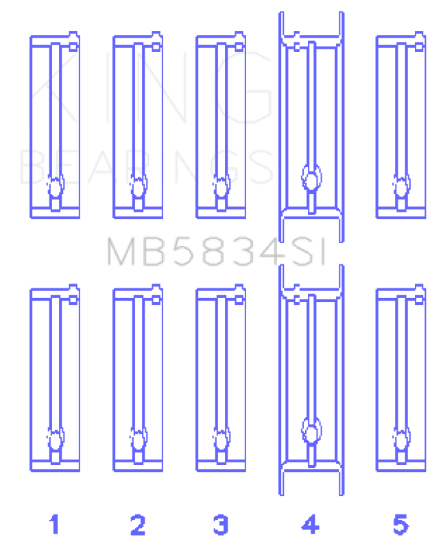 King Engine Bearings Chevrolet 121Ci/Ln2 134Ci +.002 (Size +0.50mm) Main Bearing Set