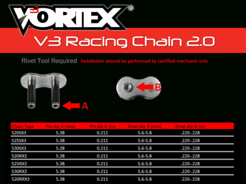 Vortex Racing V3 2.0 Master Link Rivet 530RX3-RCL- Black