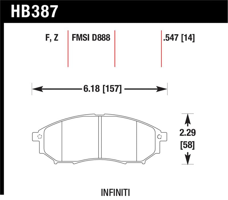 Hawk 06-09 350z/ 05-08 G35 w/o Brembo Performance Ceramic Street Front Brake Pads