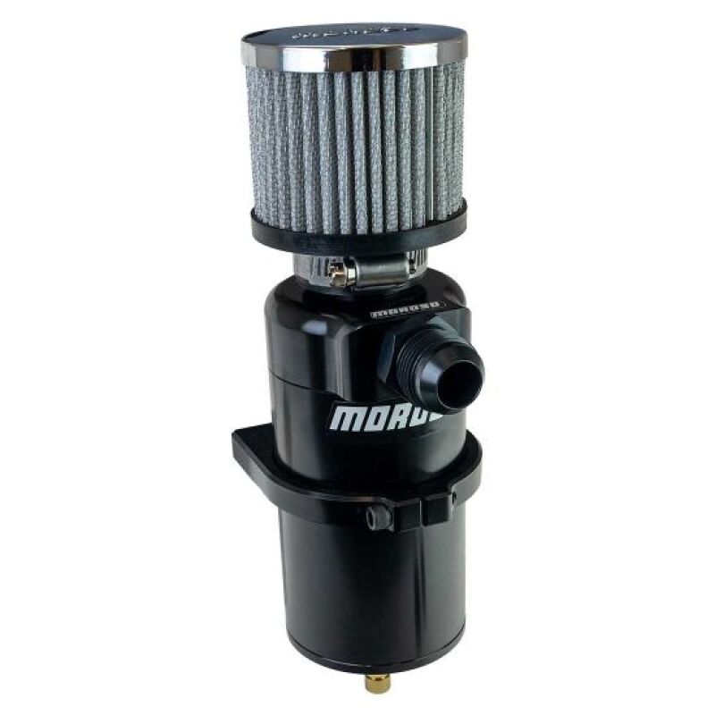 Moroso Single Inlet -12AN Billet Breather Tank Catch Can - Black