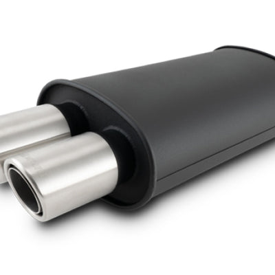 Vibrant Streetpower Flat Blk Muffler 9x5x15in Body 2.5in Inlet ID 3in Tip OD w/Dual Angle Tips
