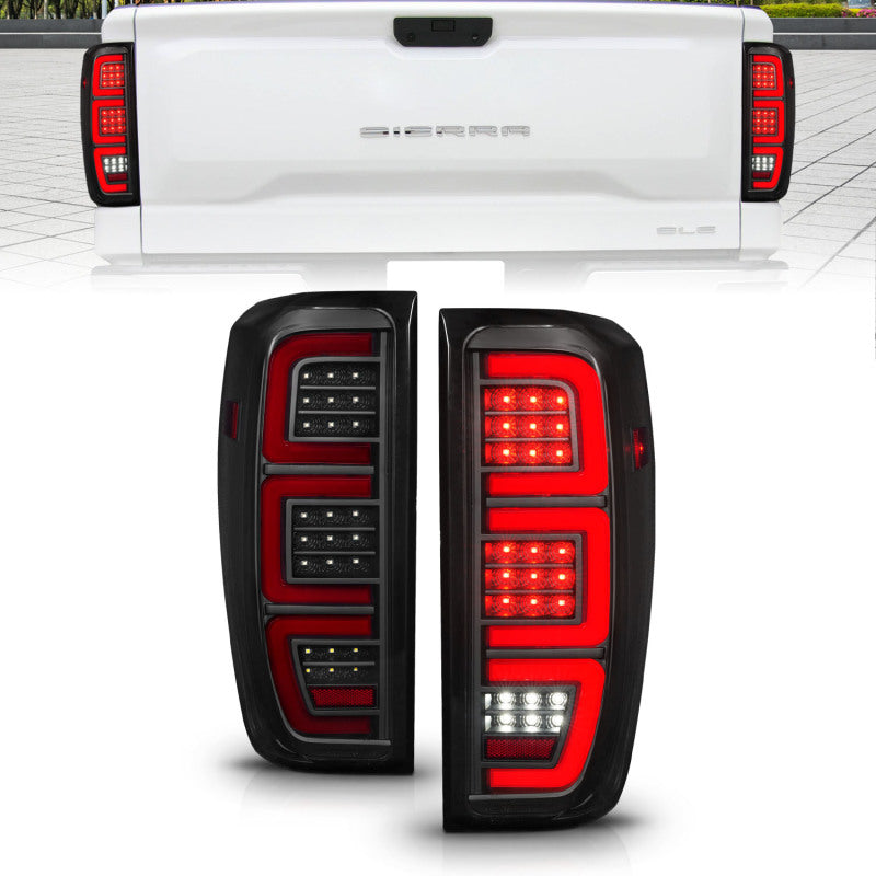 ANZO 19-23 GMC Sierra 1500/2500HD/3500HD Smoke Black Replacement Full LED Bar Tail Light