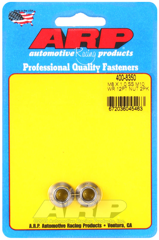 ARP M8 x 1.00 (M10 wr) SS 12pt Nut Kit - 2 Pack
