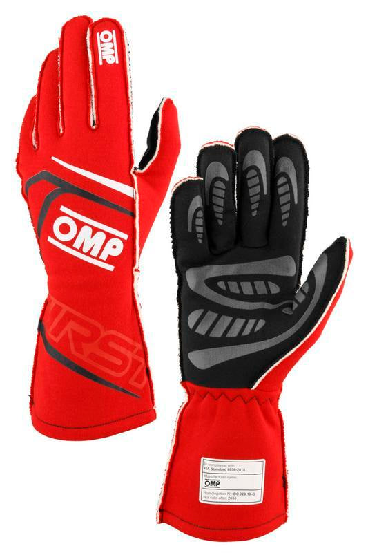 OMP FIRST GLOVES FIA 8856-2018 MY2025 BLACK SZ S