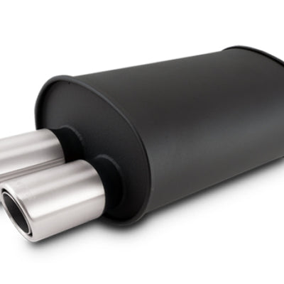 Vibrant Streetpower Flat Blk Muffler 9.5x6.75x15in Body 2.5in Inlet ID 3in Tip OD w/Dual Angle Tips