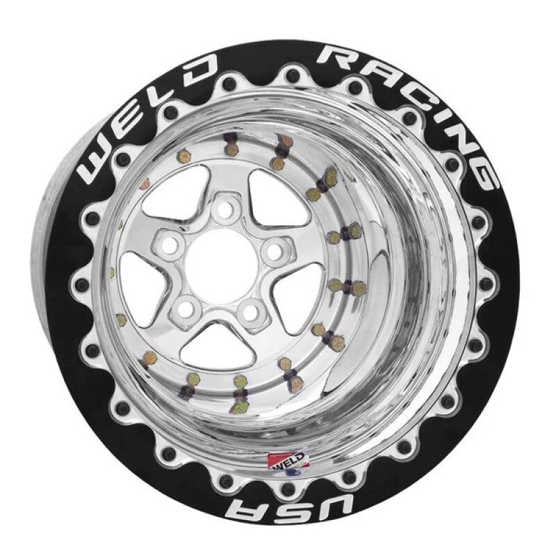 Weld Racing Alumastar - 15x16 / 5x4.75 / 4in BS - Black SBL MT - Polished Center - Polished Shell