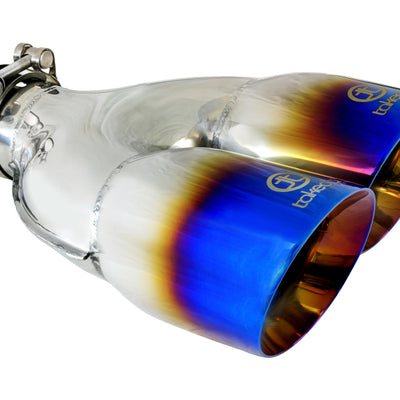 aFe Takeda 2.5in 304 Stainless Steel Clamp-on Exhaust Tip Passenger Side 2.5in Inlet 4inDual - Blue