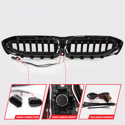 ANZO 19-22 BMW 3 Series Black Housing Full LED Front Grille w/ Initiation & Running Light