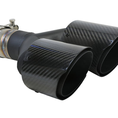 aFe Takeda 2.5in 304 Stainless Steel Clamp-on Exhaust Tip Driver side 2.5in Inlet 4in Dual-Carbon