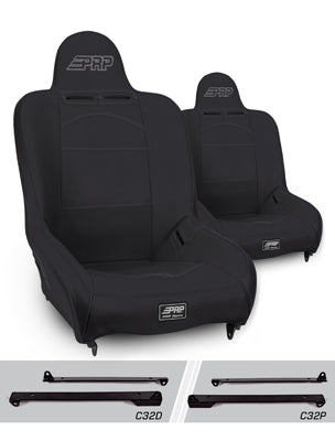 PRP Premier High Back Suspension Seats Kit for Jeep Wrangler CJ7/YJ (Pair) - Black