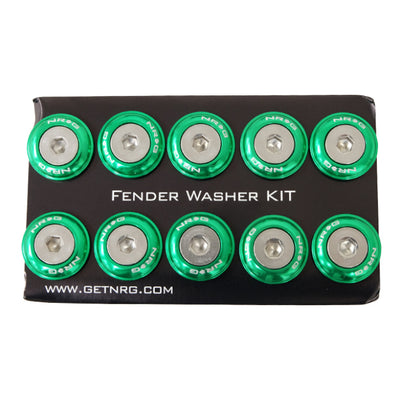 NRG Fender Washer Kit w/Rivets For Plastic (Green) - Set of 10