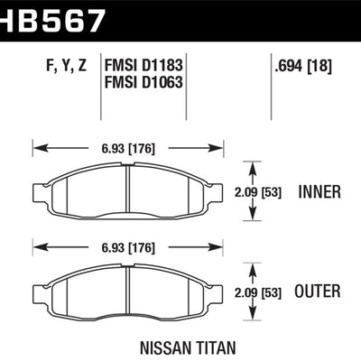 Hawk 04-06 Infiniti QX56 / 05-06 Armada / 04 Pathfinder / 04-07 Titan LTS Street Front Brake Pads