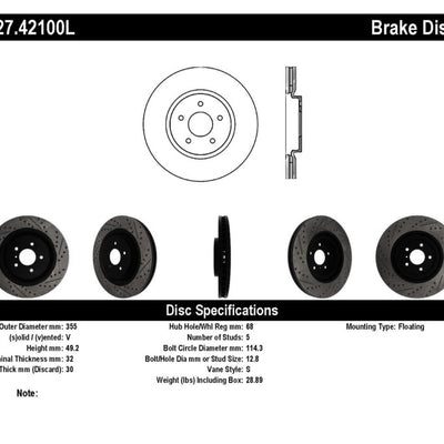 StopTech Infiniti G37 / Nissan 370Z SportStop Slotted & Drilled Front Left Rotor