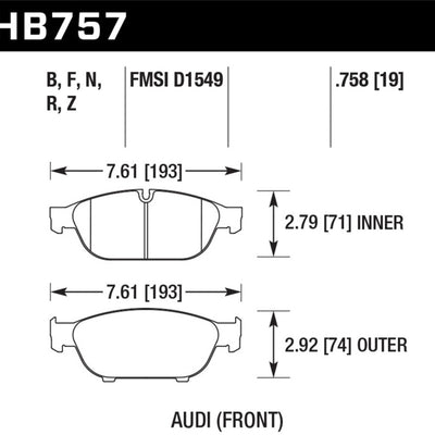 Hawk Audi 2013 A5 Quattro / 12-16 A6 Quattro/A7 Quattro/A8 Quattro PC Front Brake Pads