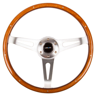 NRG Classic Wood Grain Steering Wheel (365mm) Wood w/Metal Accents & Polished Alum. 3-Spoke Center