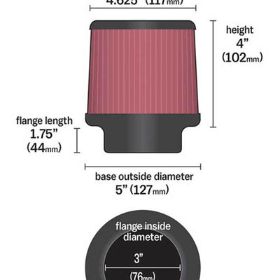 K&N Universal Rubber Filter Round Tapered 4.625in Top OD x 5in Base OD x 4in H