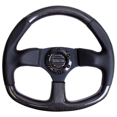 NRG Carbon Fiber Steering Wheel (320mm) Flat Bottom & Leather Trim w/Black Stitching