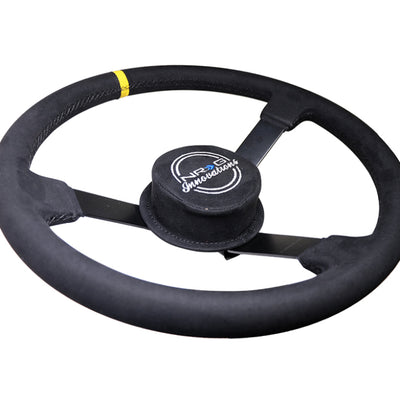 NRG Reinforced Steering Wheel (380mm) Nascar/ Alcantara 3 Spoke w/ NRG Logo/ Removable Crushed Pad