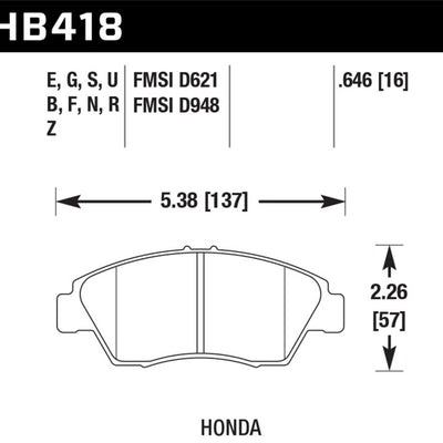 Hawk 02-06 RSX (non-S) Front / 03-09 Civic Hybrid / 04-05 Civic Si HPS Street Rear Brake Pads