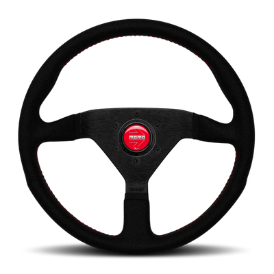 Momo Montecarlo Alcantara Steering Wheel 320 mm - Black/Red Stitch/Black Spokes