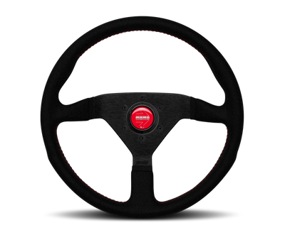 Momo Montecarlo Alcantara Steering Wheel 350 mm - Black/Red Stitch/Black Spokes