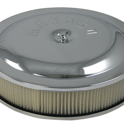 Moroso Racing Air Cleaner - 14in x 3in Filter - Raised Bottom - Aluminum - Chrome Plated