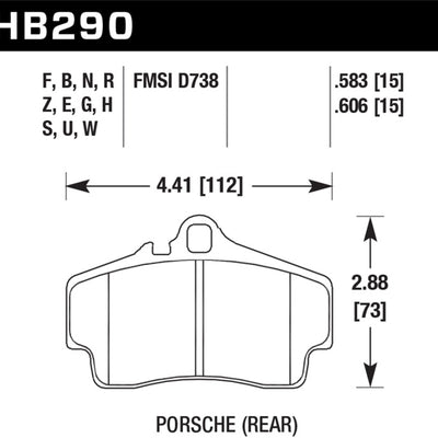 Hawk 98 Porsche 911 Targa/99-08 911 Carrera 4/00-06 Boxster S DTC-70 15mm Rear Brake Pads