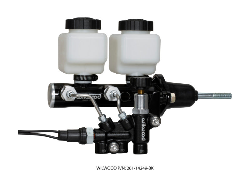 Wilwood Tandem Remote M/C Kit w L/H Bracket & Prop Valve - 7/8in Bore Black-W/Pushrod