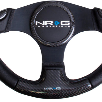 NRG Carbon Fiber Steering Wheel (350mm) Blk Frame Blk Stitching w/Rubber Cover Horn Button