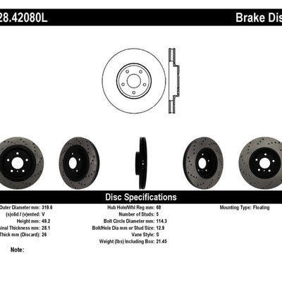 StopTech 08-09 Infiniti EX35 / 05-08 G35 / 09 G37 / 06-09 M35/M45 Drilled Left Front Rotor