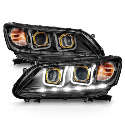 ANZO 2013-2015 Honda Accord (4dr ONLY) Projector Headlights w/ U-Bar Black