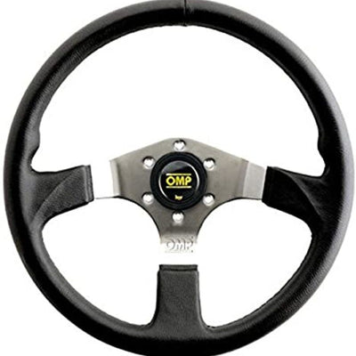 OMP Asso Flat Steering Wheel w/ 3 Steel Spokes (350mm) - Large Leather (Black)