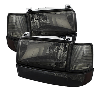 xTune Ford F150/Bronco 92-96 Headlights w/Corner Bumper 6pcs Amber- Smoke HD-JH-FB92-SET-AM-SM