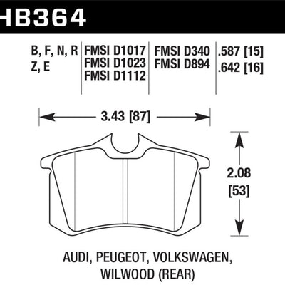 Hawk 89-92 VW Golf GTi / GLS Turbo/ GLX ( VR6) / 1.8 Turbo / VR6 / 00-06 Audi TT HPS Street Rear Bra