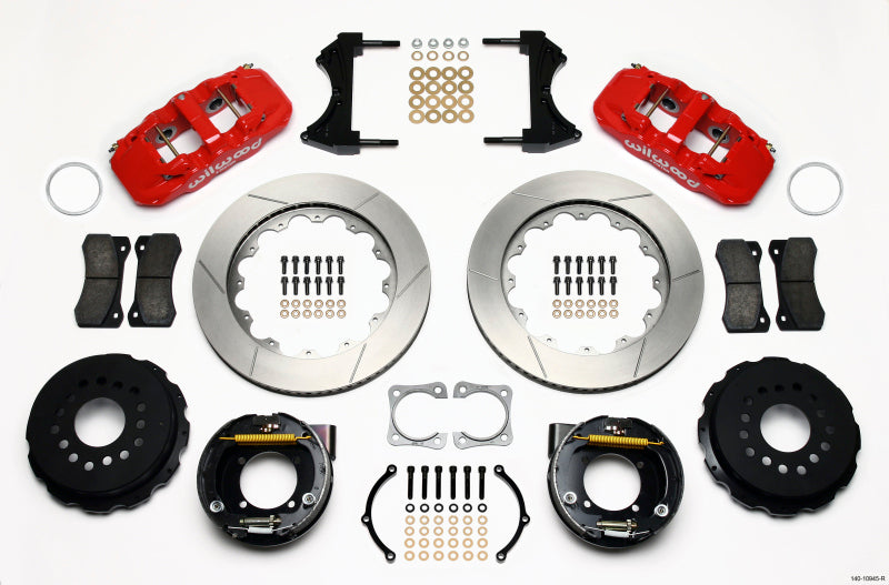 Wilwood AERO4 Rear P-Brake Kit 14.00in Red Chevy 12 Bolt-Spec 3.15in Bearing