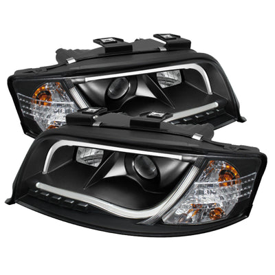 Spyder Audi A6 02-04 Projector Headlights Halogen Model Light Tube DRL Blk PRO-YD-ADA601-LTDRL-BK
