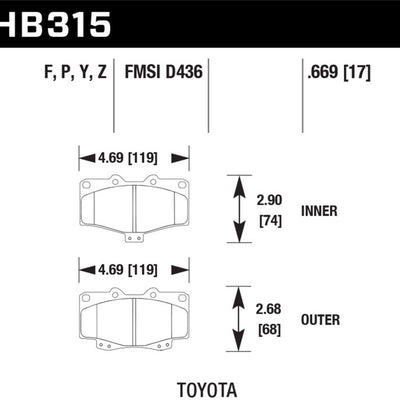 Hawk 95-98 Toyota Tacoma HPS 5.0 Front Brake Pads