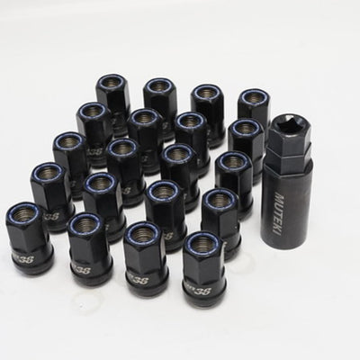 Wheel Mate Muteki HR38 Open End Lug Nuts 12x1.50 Titanium Chrome / Blue Ring