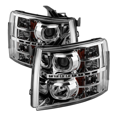 xTune Chevy Silverado 1500/2500/3500 07-13 LED Halo Projector Headlights Chrome PRO-JH-CSIL07-CFB-C