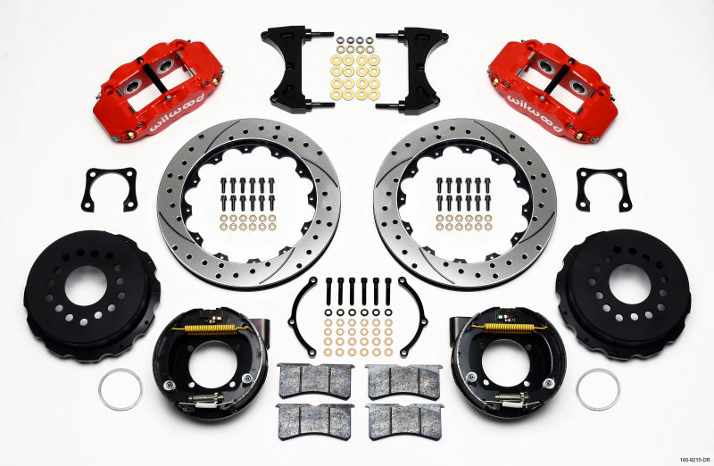 Wilwood Narrow Superlite 4R Rear P-Brk Kit 12.88in Drilled Red Chevy 12 Bolt-Spec 3.15in Bearing
