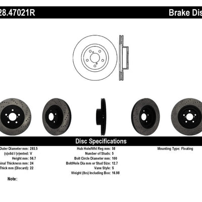 StopTech Drilled Sport Brake Rotor