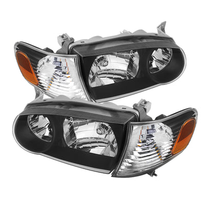 xTune Toyota Corolla 01-02 Crystal Headlights w/ Amber Corner Lights Black HD-JH-TC01-AM-BK