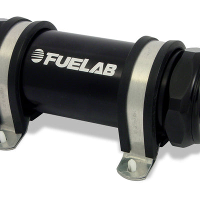 Fuelab 828 In-Line Fuel Filter Long -12AN In/Out 40 Micron Stainless - Black