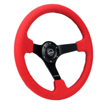 NRG Reinforced Steering Wheel (350mm/3in. Deep) Matte Black Spoke/ Red Alcantara w/ Black Stitching