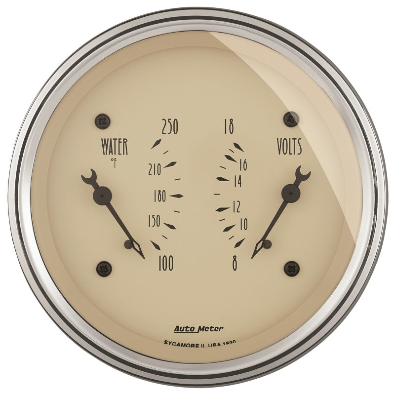 AutoMeter Gauge Dual Wtmp & Volt 3-3/8in. 250 Deg. F & 18V Elec Antique Beige
